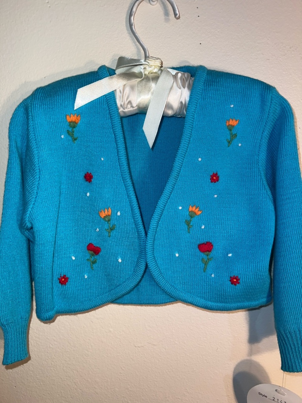 Vintage Sarah Louise Turquoise Floral Cropped Cardigan